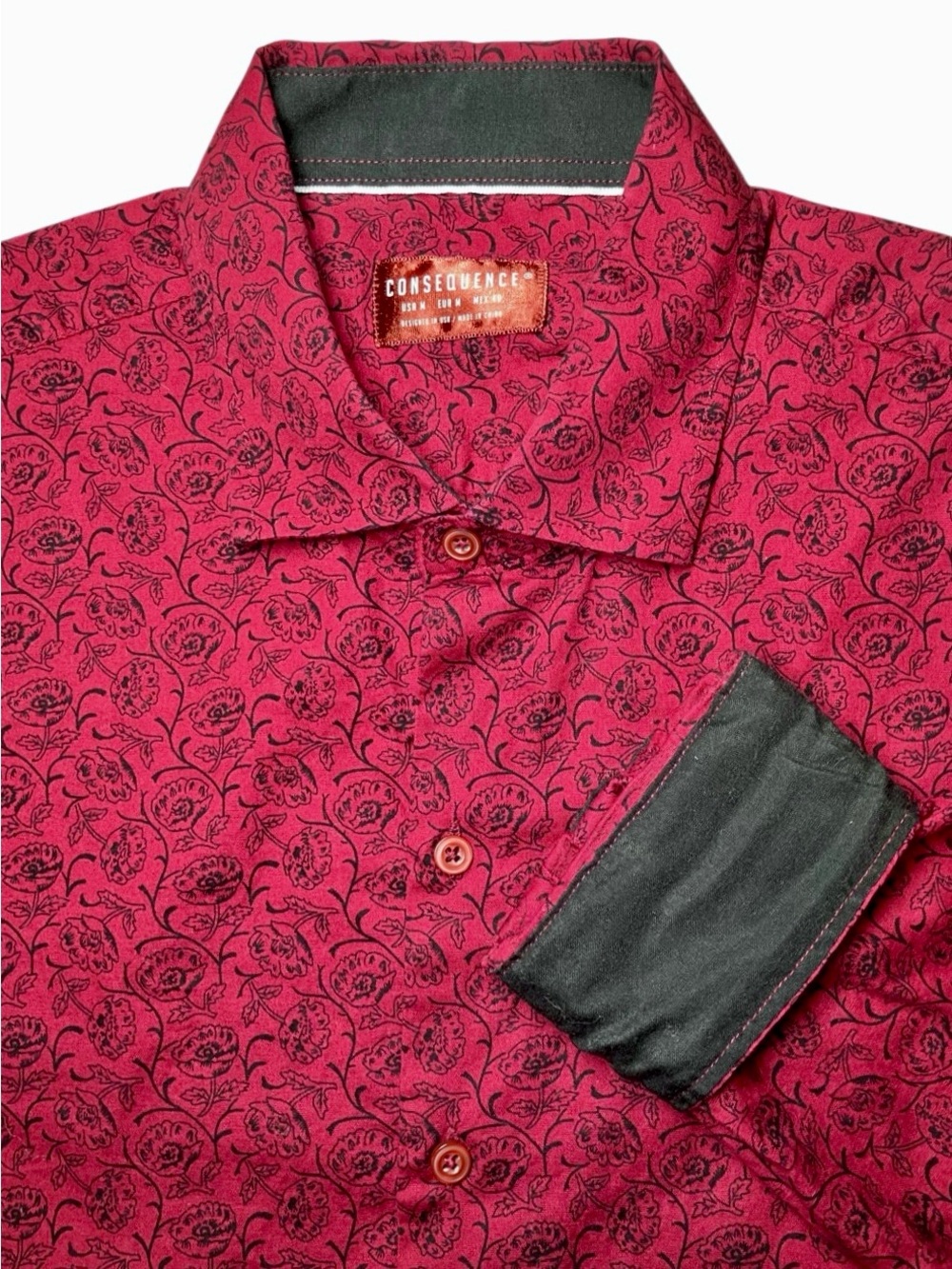 Consequence Floral Long Sleeve Button Down in Red/Black Men’s M